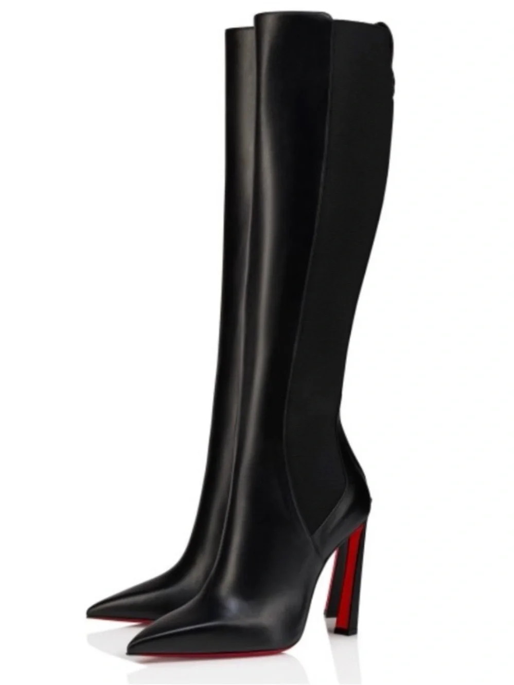 Christian Louboutin Black Over-the-Knee Pointed-Toe Stiletto Boots with Red Sole